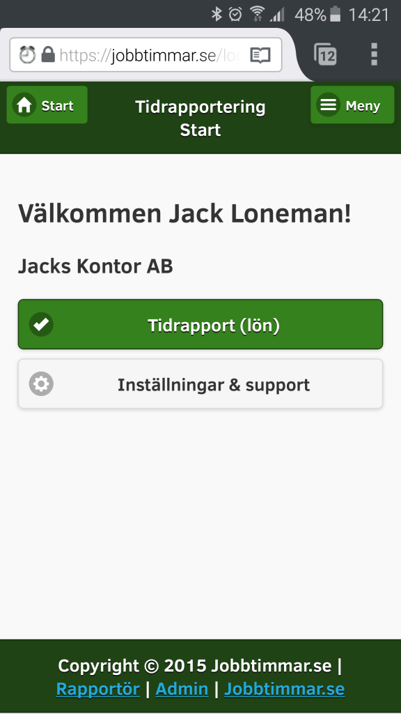startsida för lönerapportering
